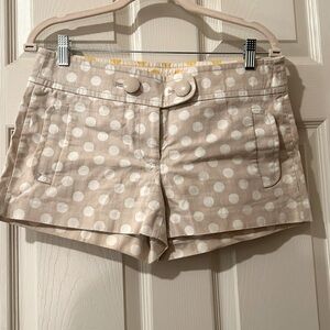 J. Crew beige and white polkadot linen shorts